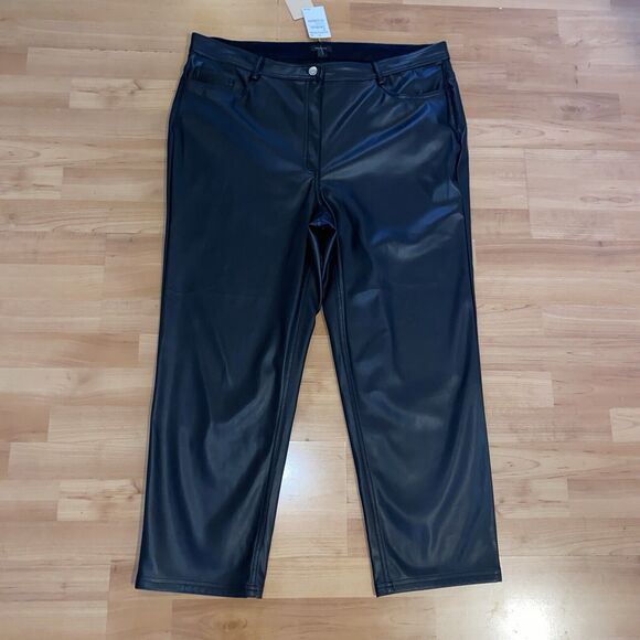 HALOGEN Nordstrom Faux Leather Straight Leg‎ Trousers Black Pants -Size 18W NEW - Picture 2 of 11